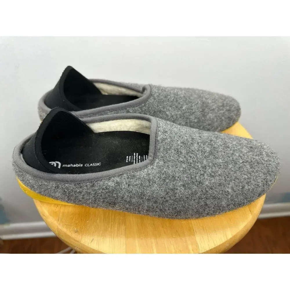 Mahabis Men's Classic Felted Wool Slippers Grey Convertible Heel Shoes Size 40